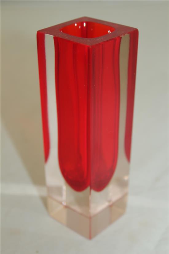 Fifteen Murano Sommerso glass square section vases, 1950s-70s, 12cm - 20cm